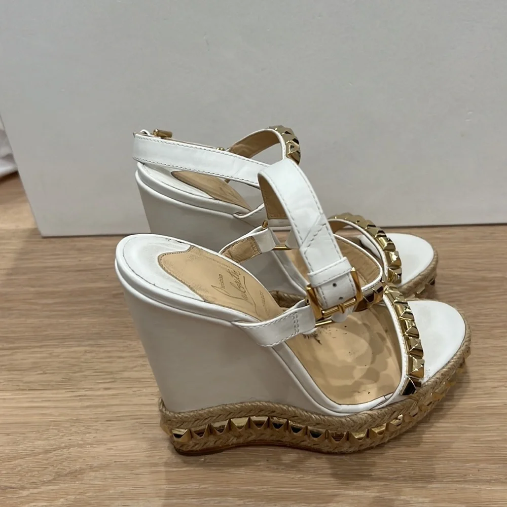 Christian Louboutin Cataclou 140 CAlf:Rope wedge shoe 37 white and gold - Picture 9 of 12
